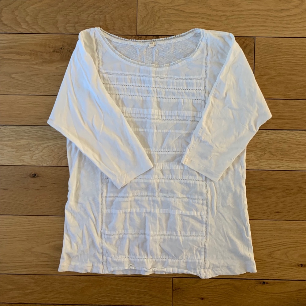 J Crew White Half Sleeve Lace Top